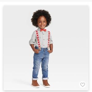 Toddler Boys cat and Jack OutFit with Suspenders and Tie